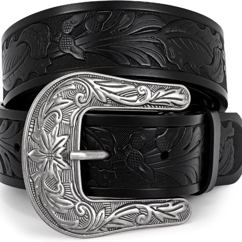 Vintage Western Leather Buckle Belt for Women Men Cowgirl Cowboy Mens Leather Be